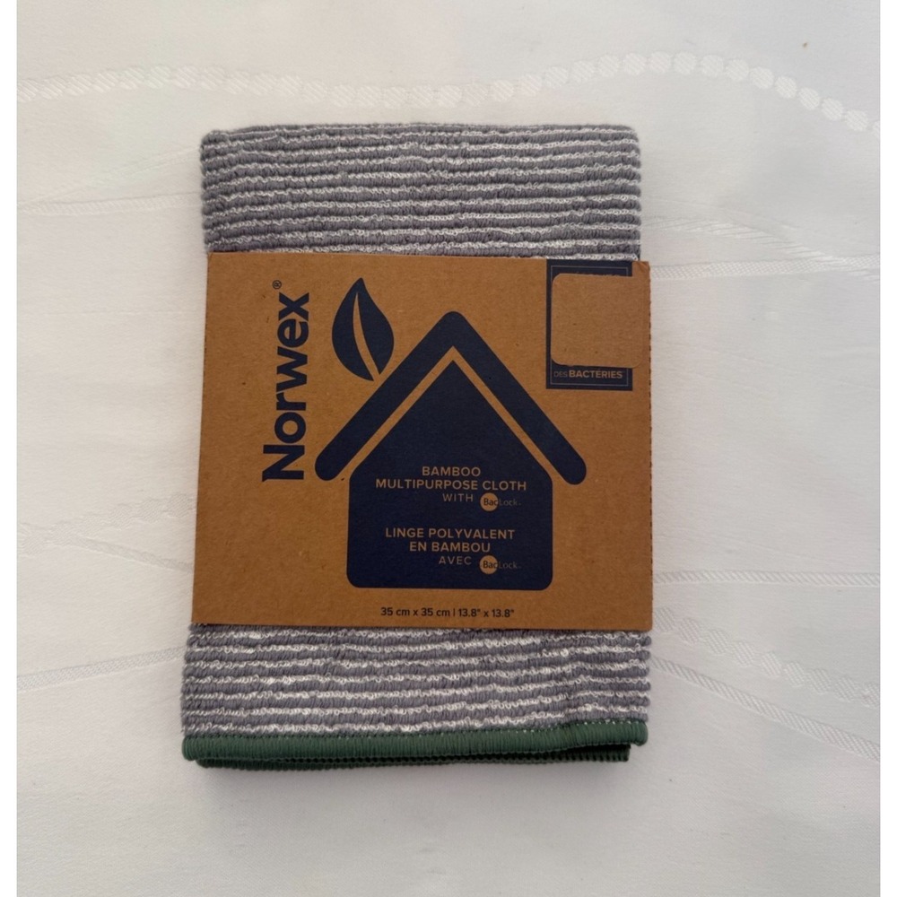 NEW Norwex Bamboo Multipurpose Cloth, Graphite/Green with BacLock 13.8" x 13.8"